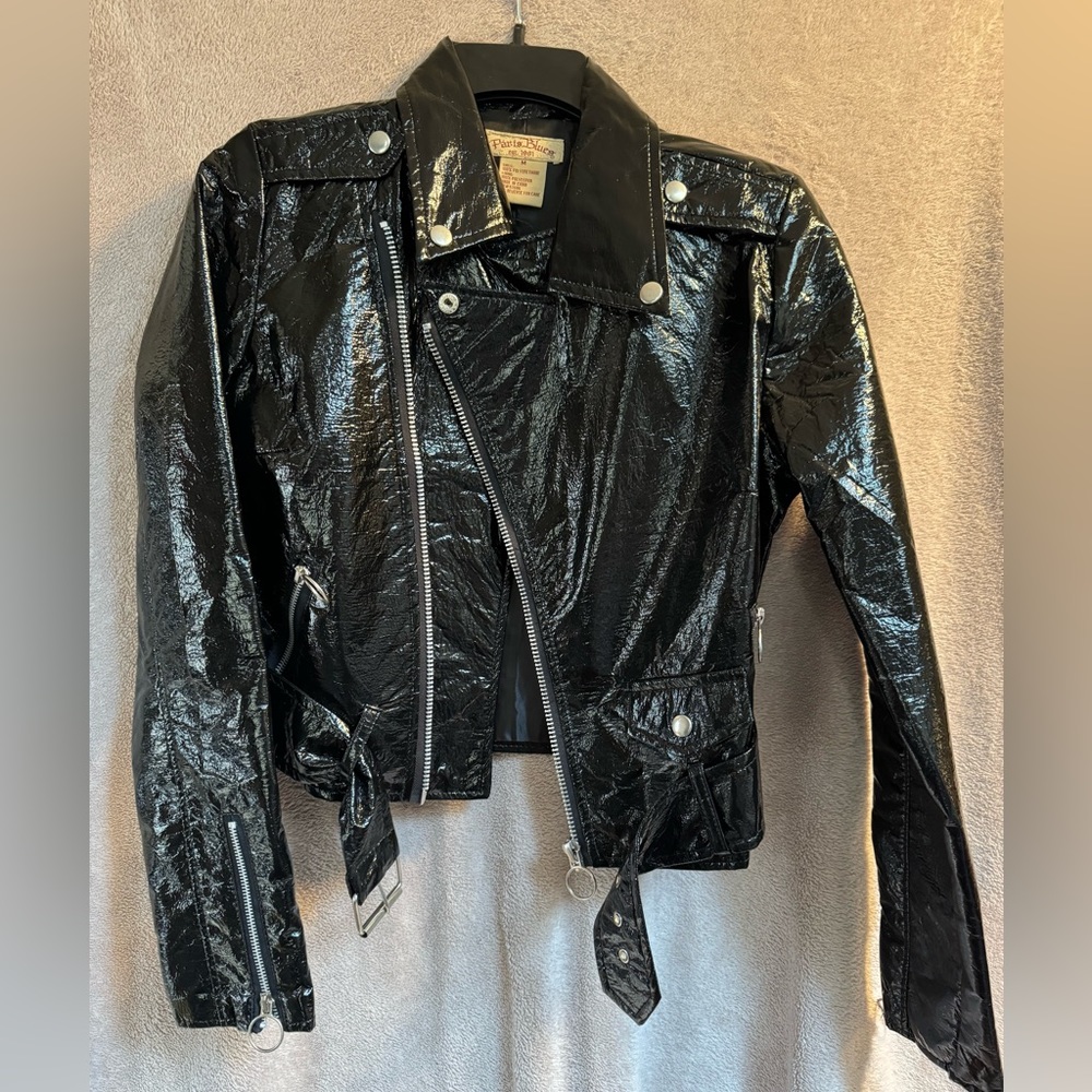 Faux leather motorcycle jacket Paris, blues, size Medium